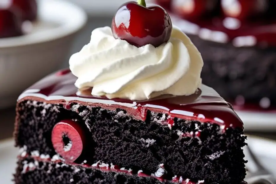A slice of easy and moist chocolate cherry cake