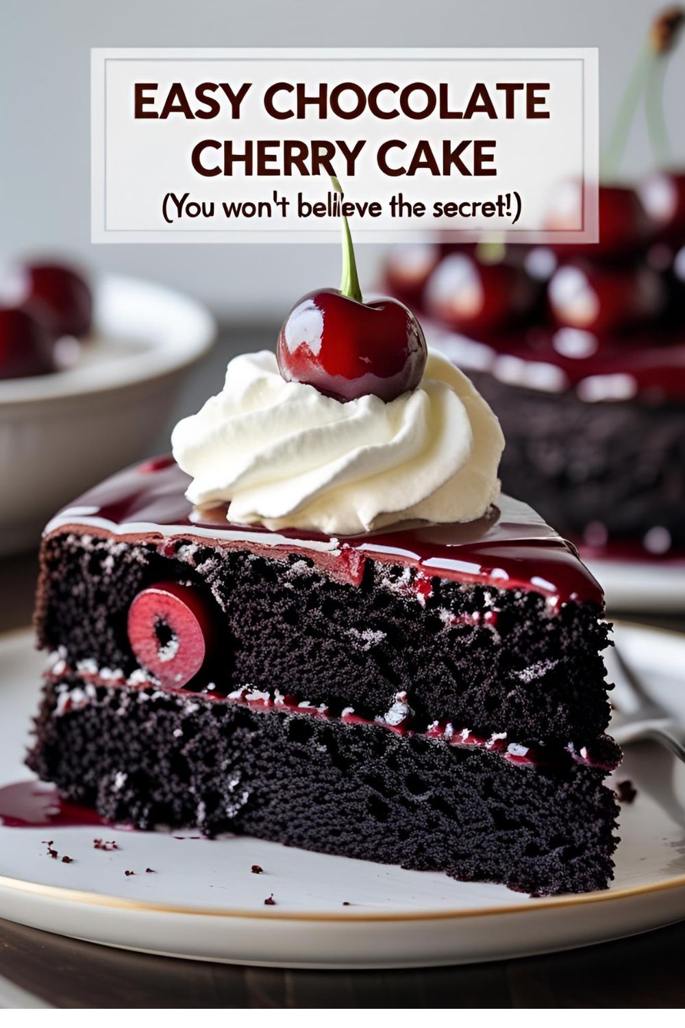 A slice of easy and moist chocolate cherry cake