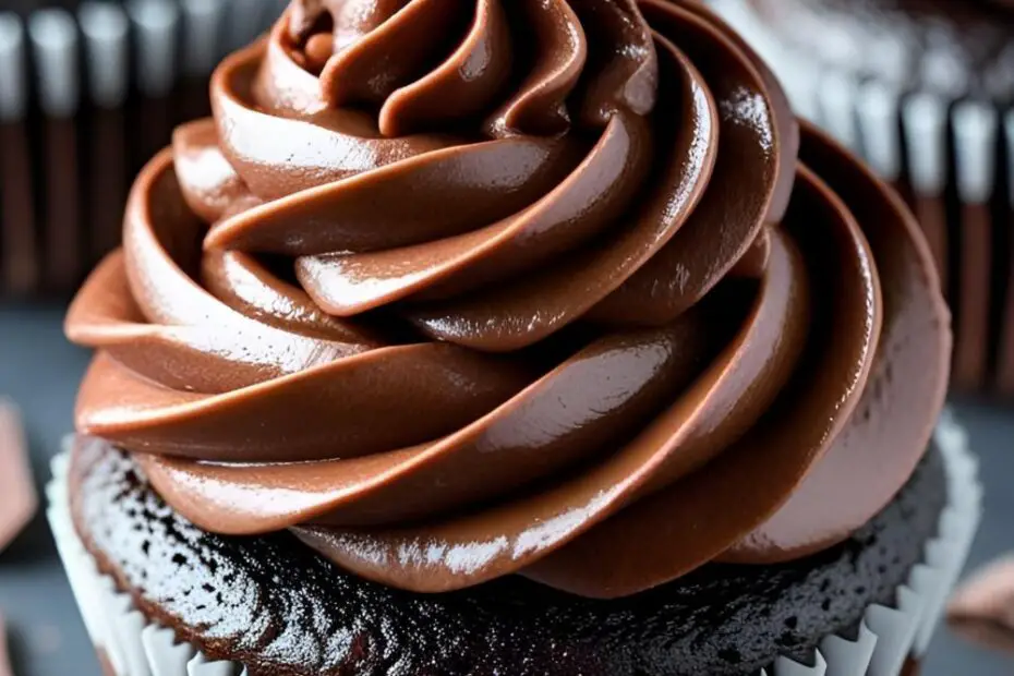 Easy homemade chocolate icing on a cupcake.