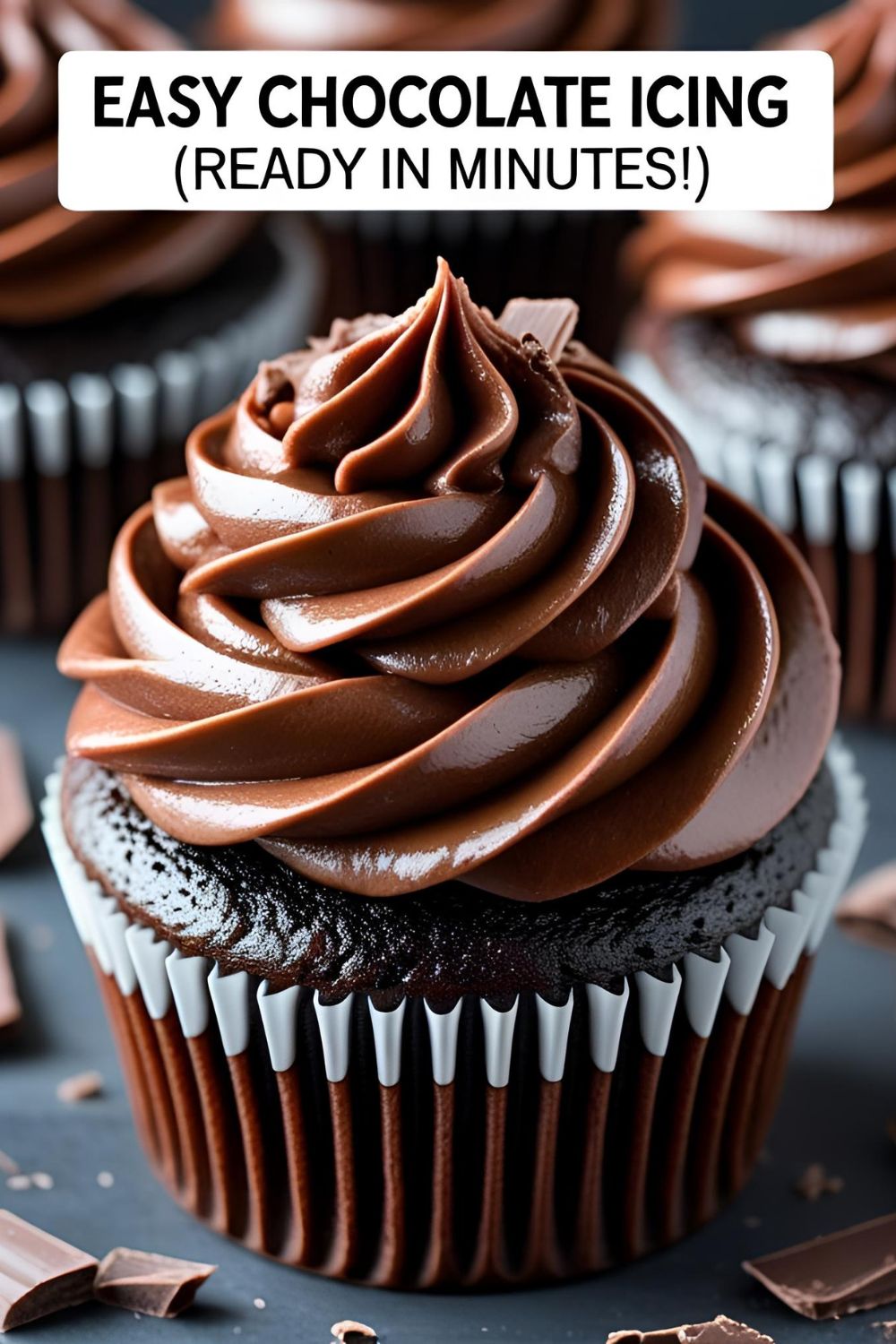 Easy homemade chocolate icing on a cupcake.