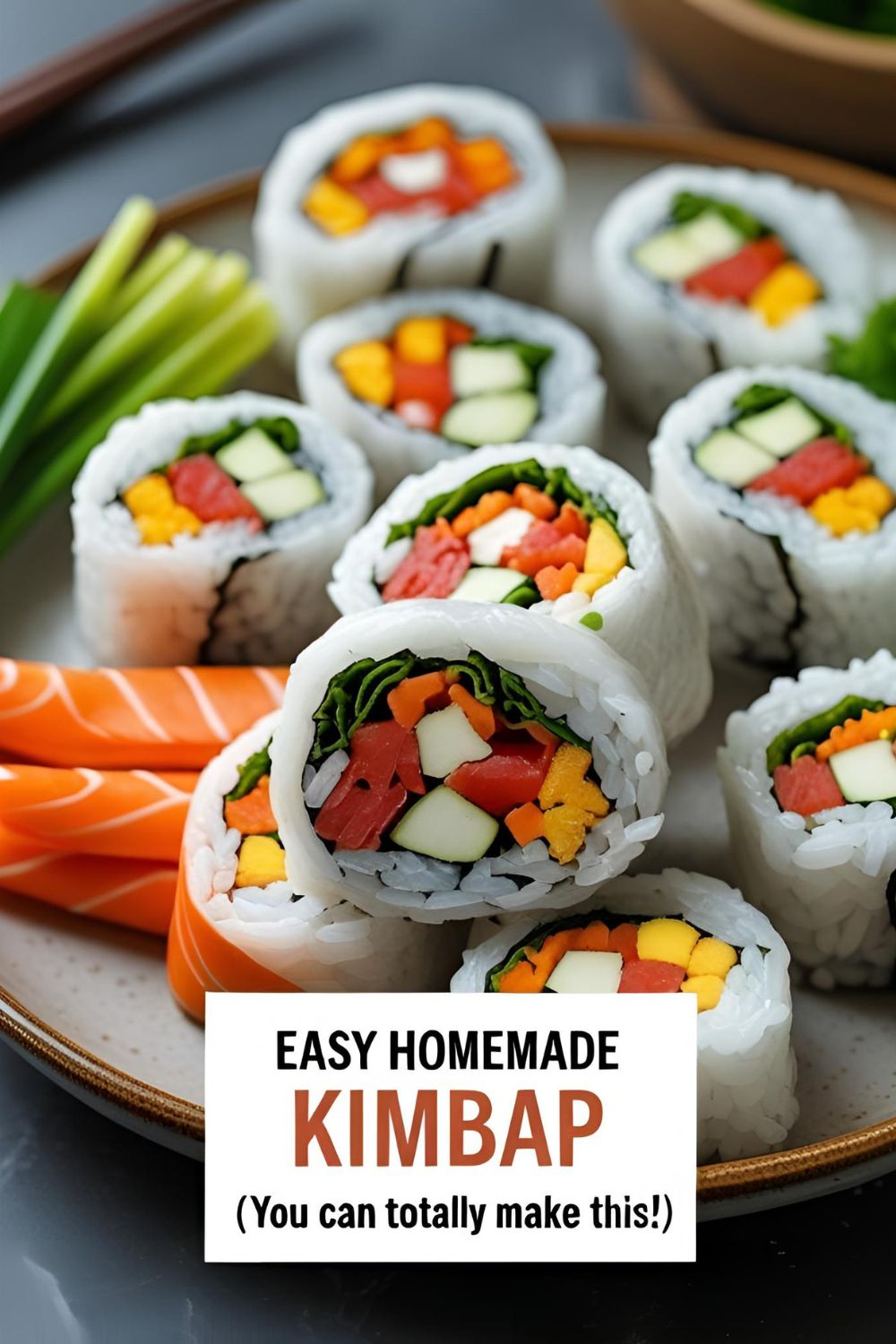 Easy homemade Korean kimbap rolls.
