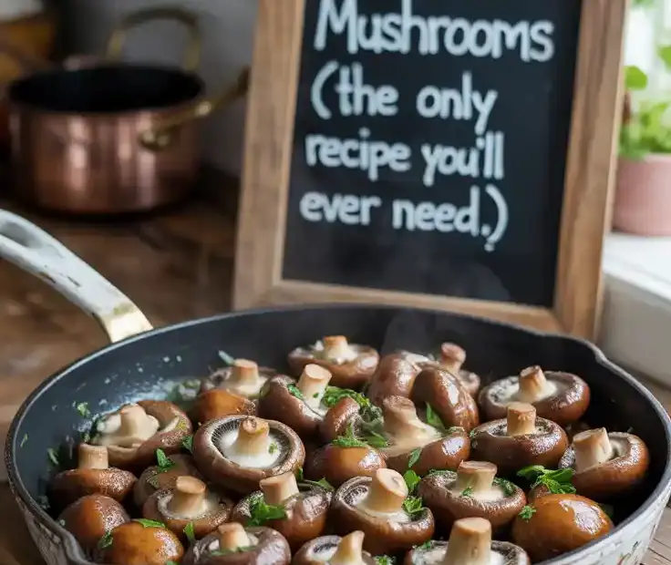 A skillet of perfect sautéed garlic butter mushrooms