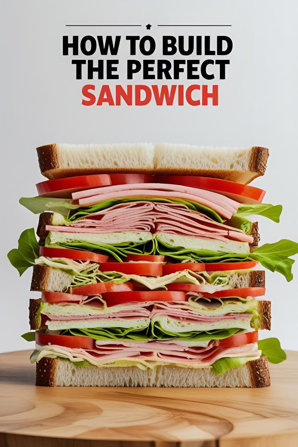 A perfectly layered turkey club sandwich cut into four triangles and held with toothpicks.