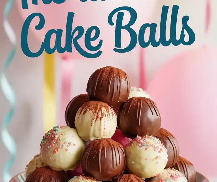 A colorful plate of homemade chocolate and vanilla cake balls decorated with sprinkles.