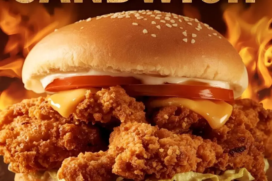 An epic, crispy fried chicken sandwich with the text overlay "The Ultimate Fried Chicken Sandwich."