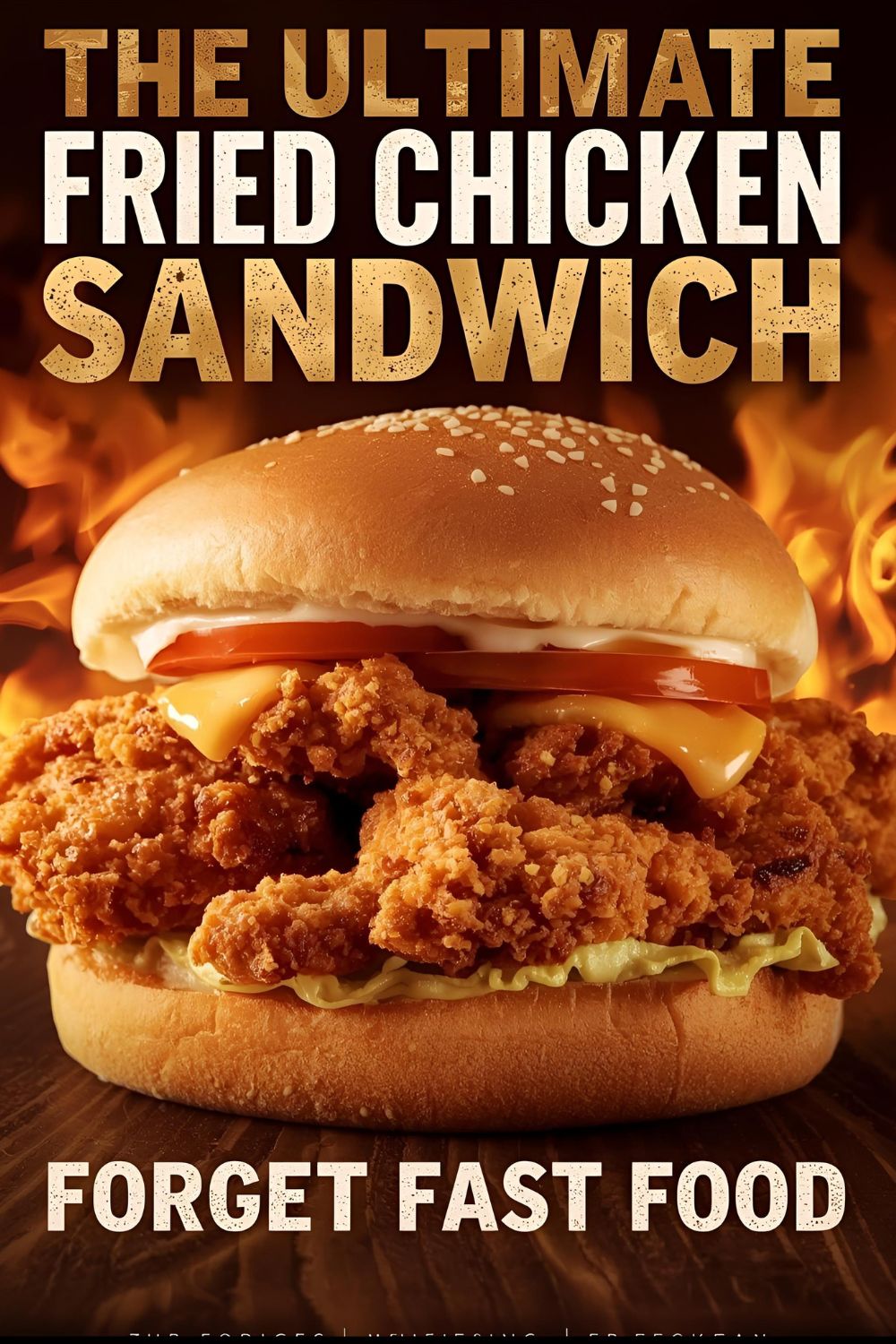An epic, crispy fried chicken sandwich with the text overlay "The Ultimate Fried Chicken Sandwich."