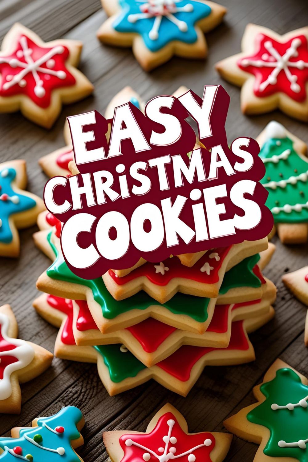 Two images side-by-side: a plate of assorted decorated Christmas cookies and a close-up of a single iced star cookie.