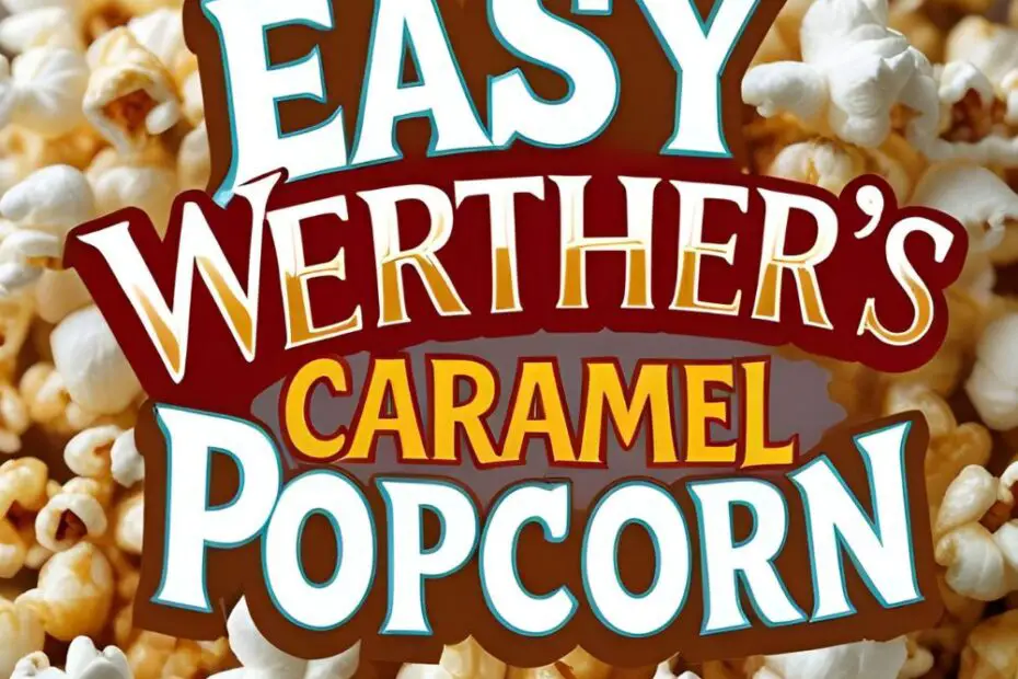 "EASY WERTHER'S CARAMEL POPCORN" on a mouth-watering image of a bowl of the finished popcorn.