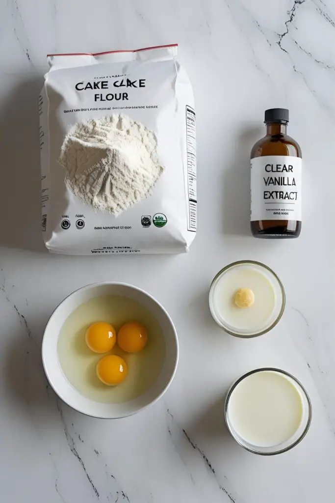 The key ingredients for making a perfect white cake recipe, with a focus on the cake flour and egg whites