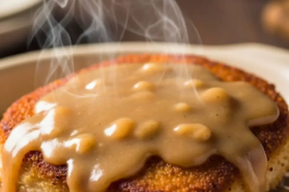 Text overlay "How to cook cube steak" on a background of a cooked cube steak with gravy.